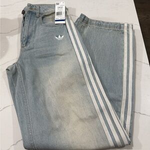 NWTs adidas Denim Track Jeans with White Three Stripes Size 24
